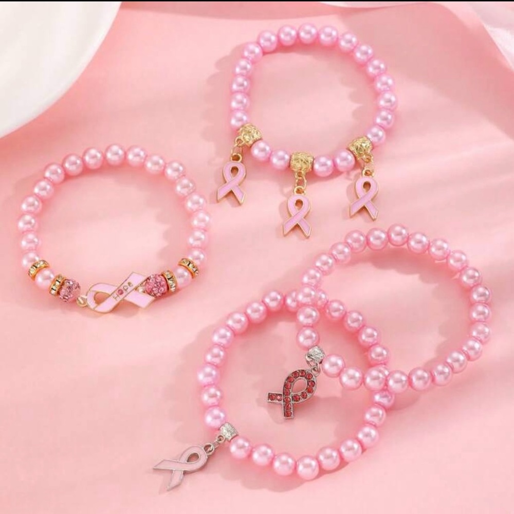 Pink and Gold Awareness Ribbon Bracelets - Picture 2 of 2